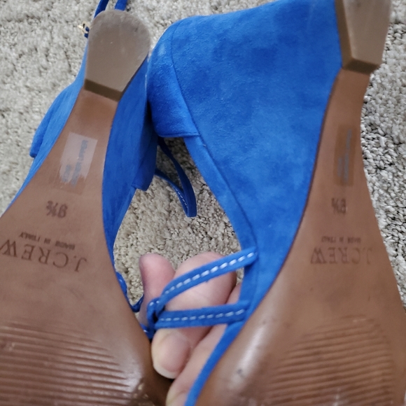 J Crew Blue Suede Open Toe Wedge Heels Size 9.5 - Picture 3 of 3